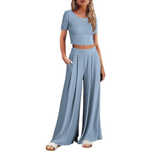 Load image into Gallery viewer, Wide Leg Pajamas With Matching Short Sleeve Top
