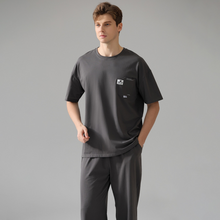 Load image into Gallery viewer, Short Sleeved Black Men&#39;s Cotton Pajamas Set
