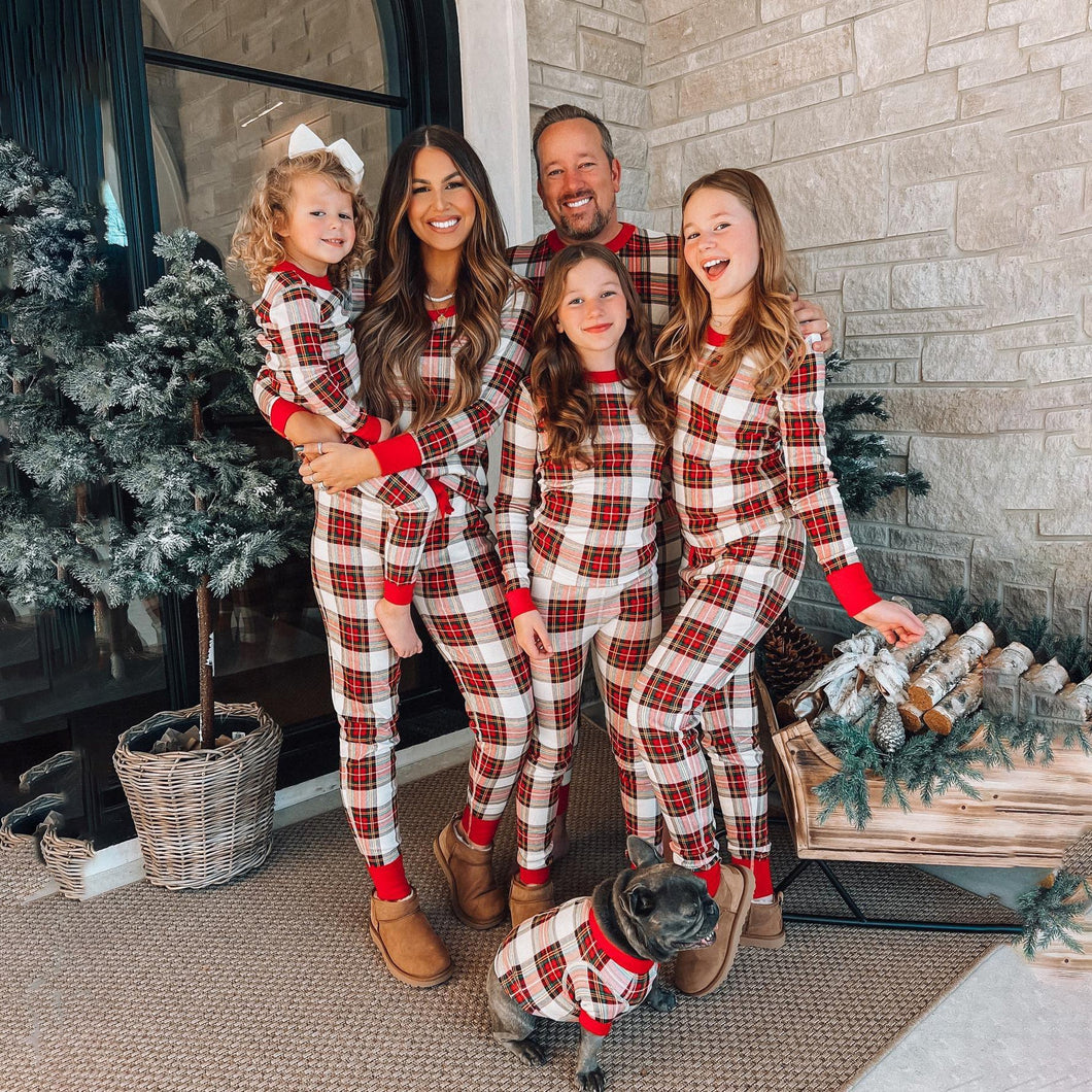 Check Print Round Neck Matching Family Christmas Pajamas Set