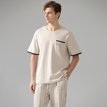 Load image into Gallery viewer, Pure Cotton Apricot Short Sleeved Men&#39;s Pajamas Set
