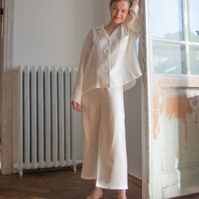 Load image into Gallery viewer, White Cotton and Linen Loose Fit Wide Leg Pajamas Set
