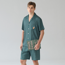 Load image into Gallery viewer, Green Vertical Stripe Short Sleeve Men&#39;s Shorts Pajama Set
