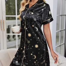 Load image into Gallery viewer, Sky Black Cardigan Lapel Short Sleeve Sleepwear
