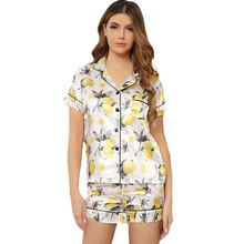 Load image into Gallery viewer, Silk Lemon Print Short Sleeves Pajamas Set
