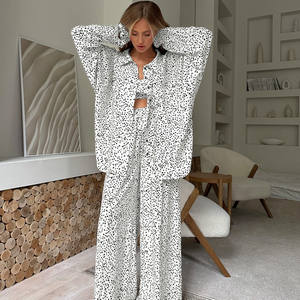 Three Pcs Wide Leg Pajamas Set