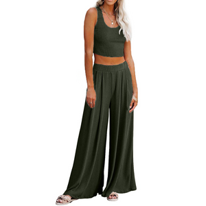 Wide Leg Pajamas with Matching Sleeveless Top