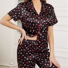 Load image into Gallery viewer, Heart Print Lapel Silk Pajamas Set
