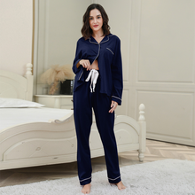 Load image into Gallery viewer, Pure Cotton Solid Color Cardigan Pajamas Set For Women
