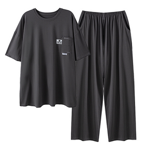 Short Sleeved Black Men's Cotton Pajamas Set