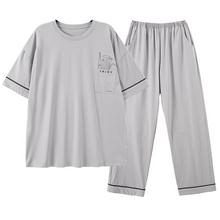 Load image into Gallery viewer, Round Neck Short Sleeved Light Gray Men&#39;s Pajamas Set
