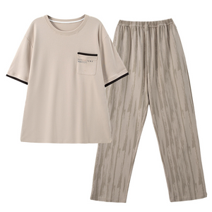 Pure Cotton Apricot Short Sleeved Men's Pajamas Set