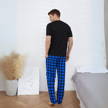 Load image into Gallery viewer, Blue Check Men&#39;s Pajamas Short Sleeve Loungewear Set
