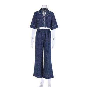 Short Sleeved Polka Dot Wide Leg Pajamas Set