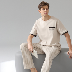 Pure Cotton Apricot Short Sleeved Men's Pajamas Set