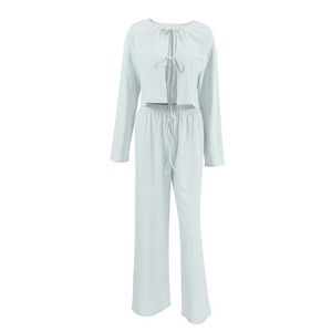 Striped Wide Leg Lace Up Pajama Set