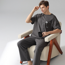 Load image into Gallery viewer, Short Sleeved Black Men&#39;s Cotton Pajamas Set
