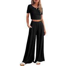 Load image into Gallery viewer, Wide Leg Pajamas With Matching Short Sleeve Top
