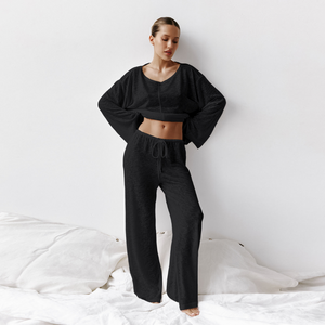 Loose Fit Pure Cotton Wide Leg Pajamas Set