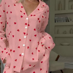 Love Print Pure Cotton Wide Leg Pajamas Set