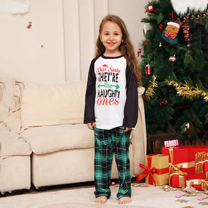 Naughty Santa Blue Plaid Family Pajamas