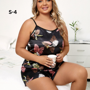 Plus Size Round Neck Sleeveless Pajamas Set For Women