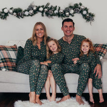 Load image into Gallery viewer, Green Printed V Neck Button Matching Family Pajamas Set
