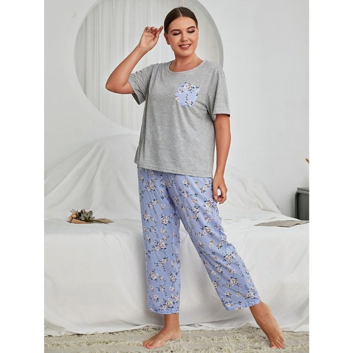 Flower Printed Plus Size Pajamas Set