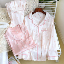 Load image into Gallery viewer, Heart Print Full Sleeve Silk Pajamas Set
