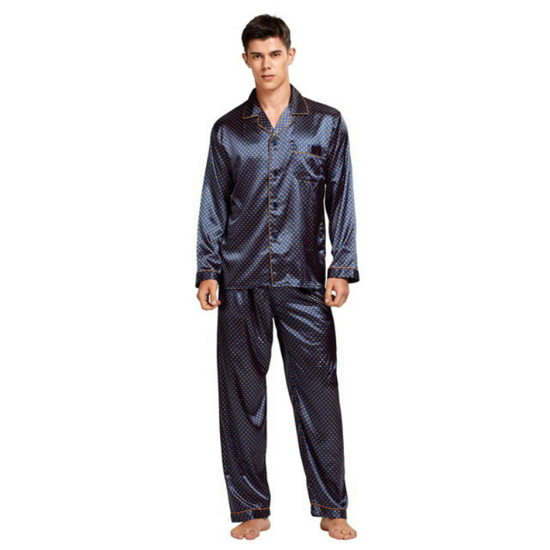 Men Silk Printed Pajamas Set