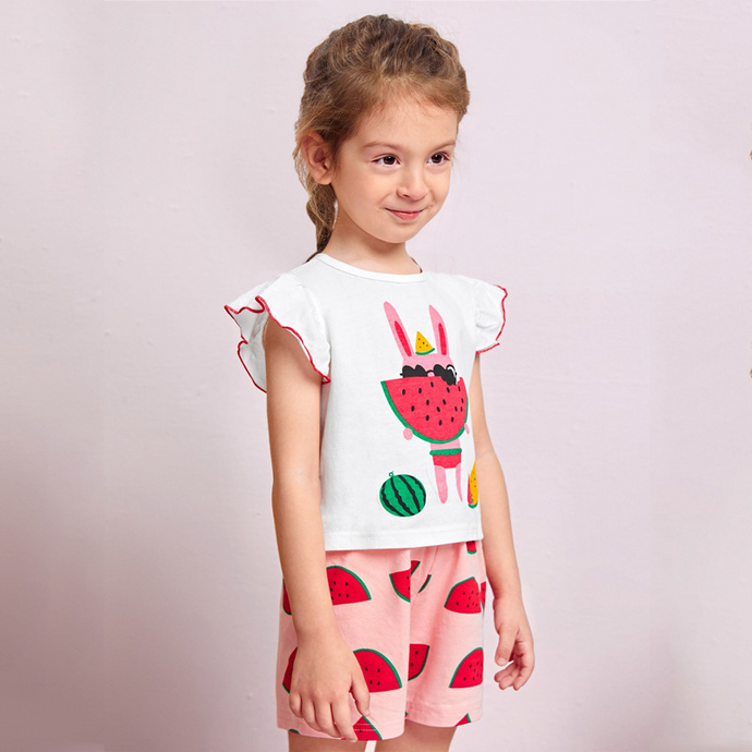 Summer Flying Sleeve Sleepwear Set for Girls