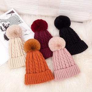 Women Braided Beanie for Holidays With Removable Pom-pom