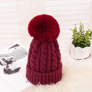 Women Braided Beanie for Holidays With Removable Pom-pom