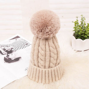 Women Braided Beanie for Holidays With Removable Pom-pom