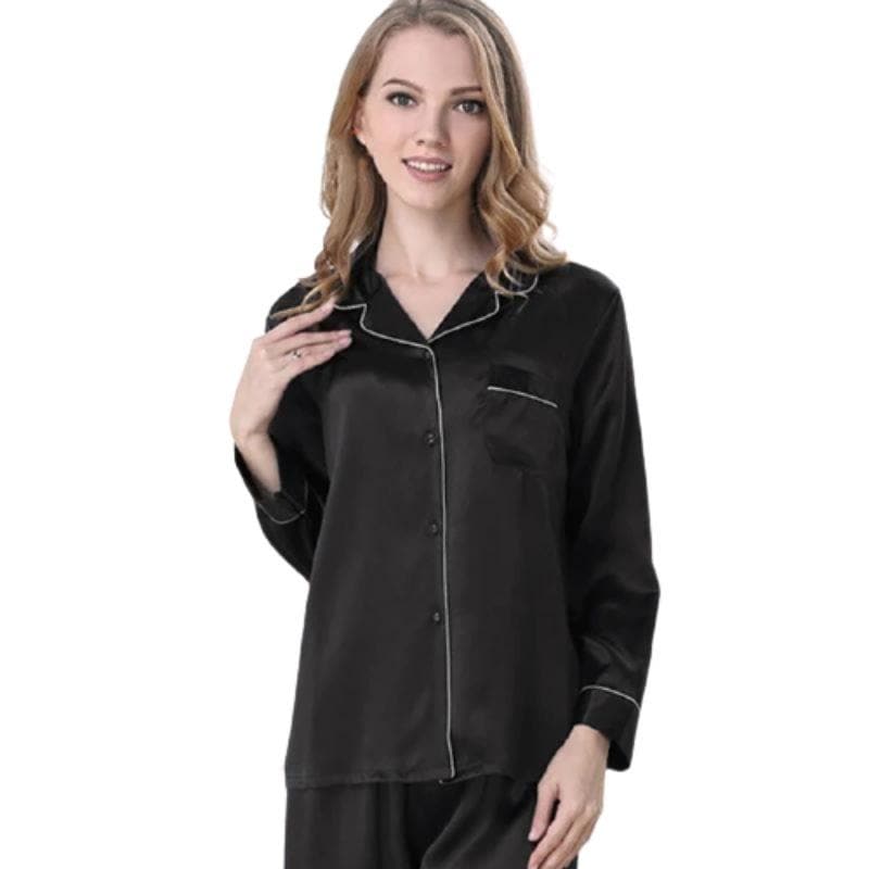 Black Women Silk Sleep Pajamas Set