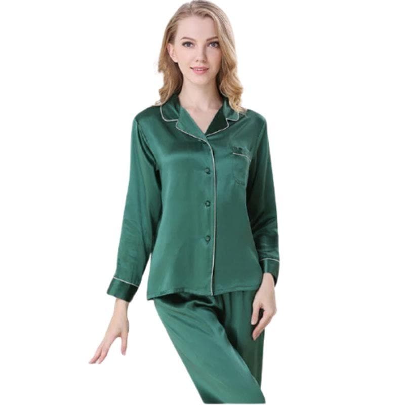 Green Women Silk Sleep Pajamas Set